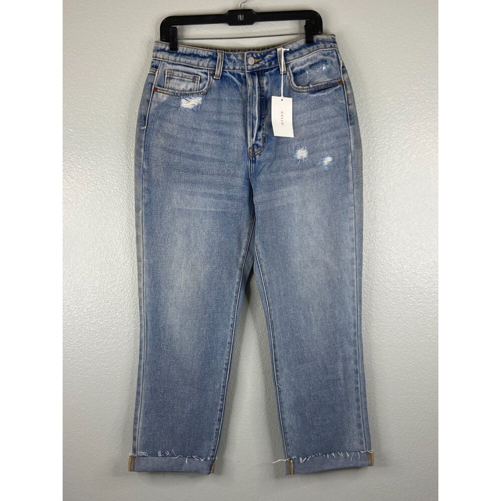 Cello Women Size 11 Denim Jeans High Rise Straight Leg Distressed NWT